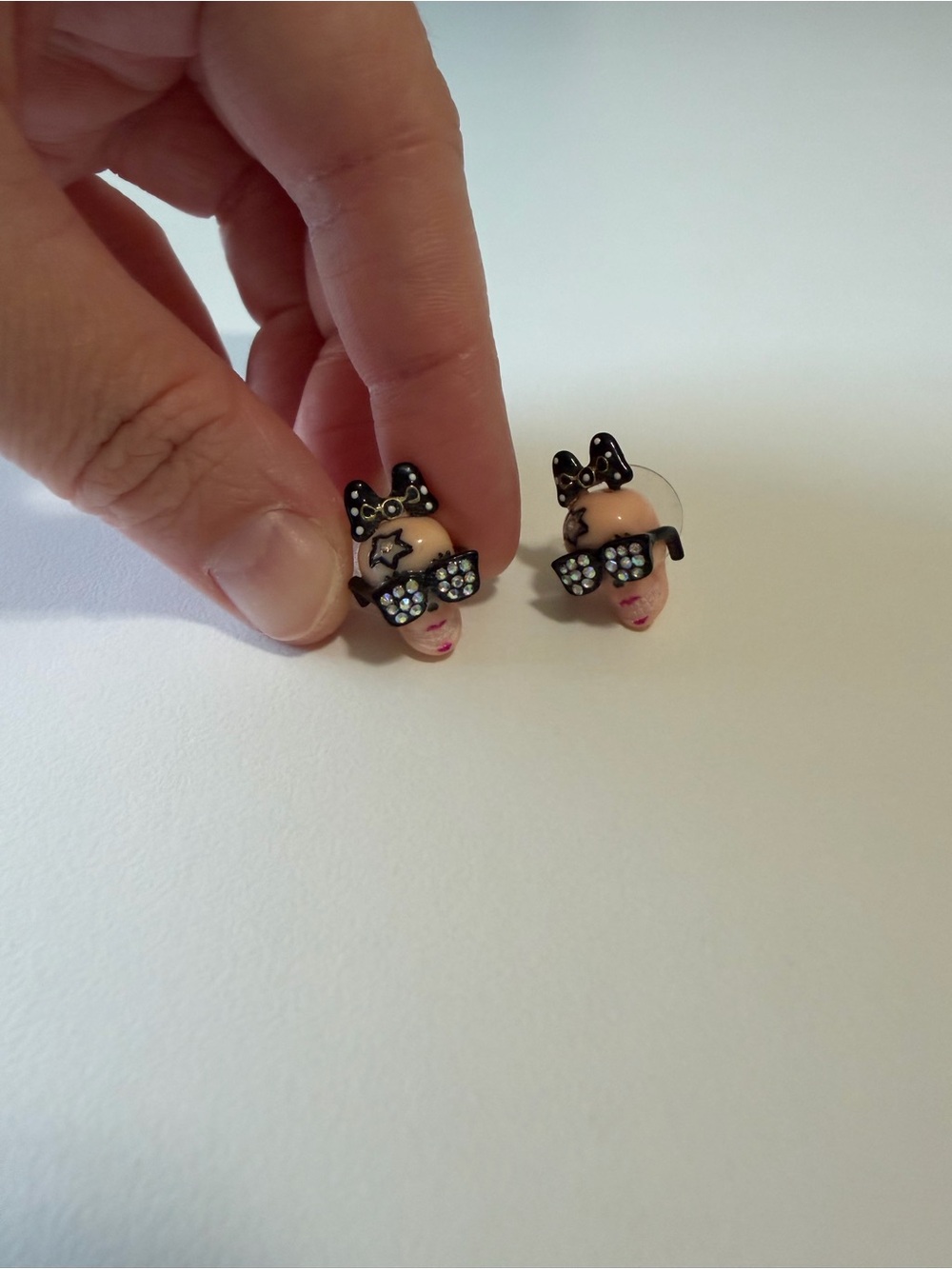 Betsey Johnson Black Bow Face Stud Earrings with Rhinestone Sunglasses